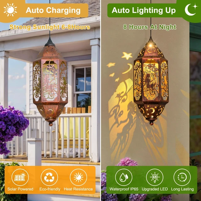 Alt view image 5 of 7 - Go2garden 12.4" Solar Outdoor Lanterns Waterproof Garden Gifts Women, Moon Solar Outdoor Lights for Balcony,Backyard Porch Mothers Day Gifts for Mom, Grandma(2Pack, Red Copper)