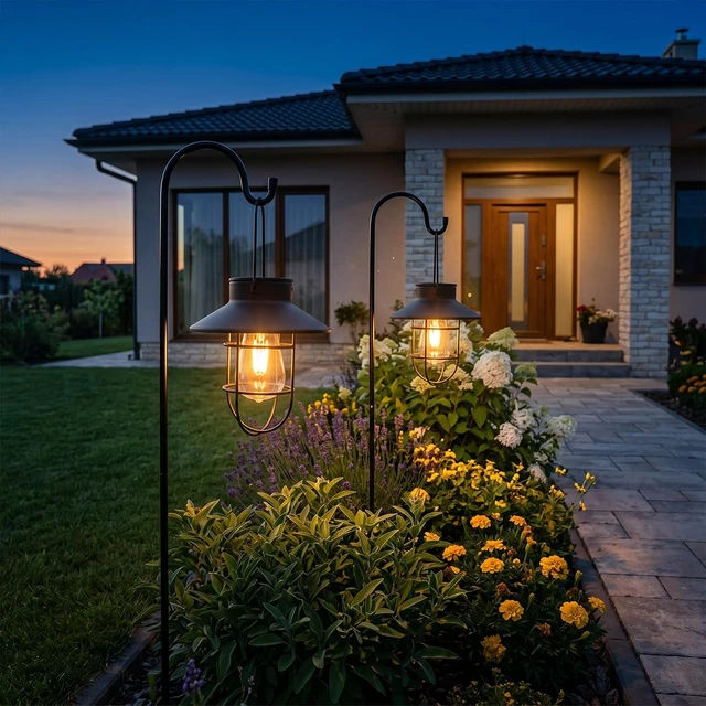 Alt view image 7 of 7 - Solar Lantern with Shepherd's Hook Farmhouse-Style Outdoor Garden Lamps