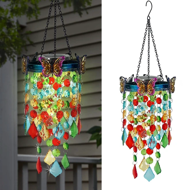 Main image of Hanging Solar Lantern Outdoor Chandelier,Butterfly Wind Chimes for Outside