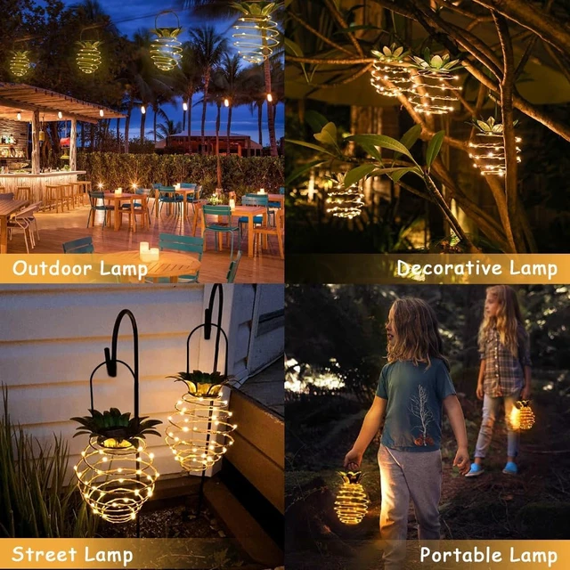 Alt view image 2 of 7 - JHPGEOE 2 Pack Outdoor Solar Hanging Lantern Lights - 60LED Waterproof Solar Pineapple Light Outdoor for Garden,Yard Porch Lawn Backyard Landscape Pathway Patio Outside Gardening