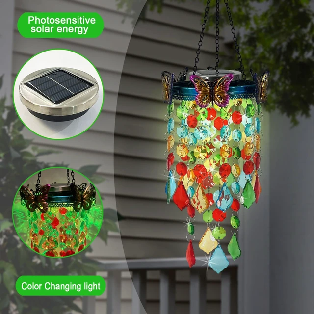 Alt view image 2 of 7 - Hanging Solar Lantern Outdoor Chandelier,Butterfly Wind Chimes for Outside