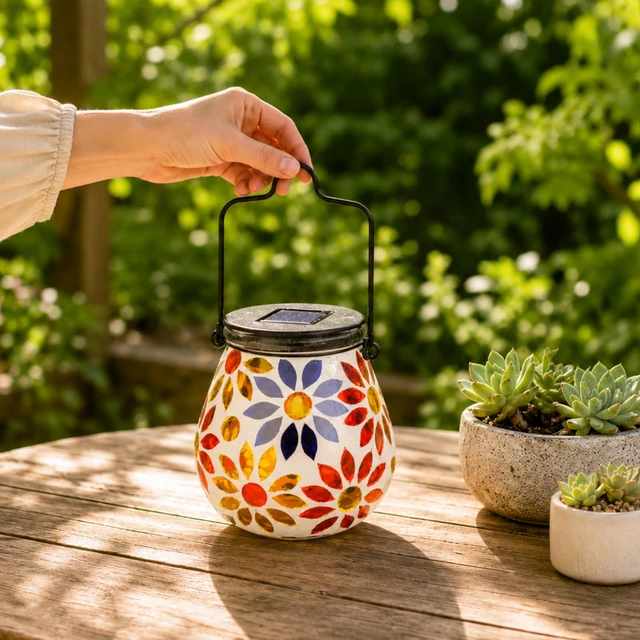 Alt view image 6 of 7 - Afirst Outdoor Solar Lantern Waterproof Mosaic Glass Hanging Garden Light