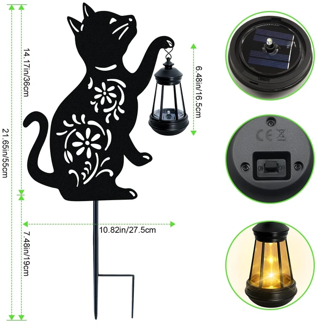 Alt view image 2 of 6 - Solar Cat Hanging Lantern Outdoor, 2 Pack Black Cat Solar Lights, Cat Lover Gifts for Women Mom Grandma Birthday Mother's Day, Waterproof Garden Ornaments Decor Outside Backyard Patio Pathway