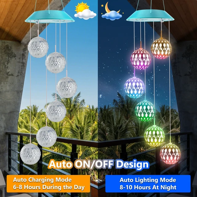 Alt view image 2 of 7 - Solar Wind Chimes Outdoor,Color Changing Moroccan Ball Gift for Mom Grandma