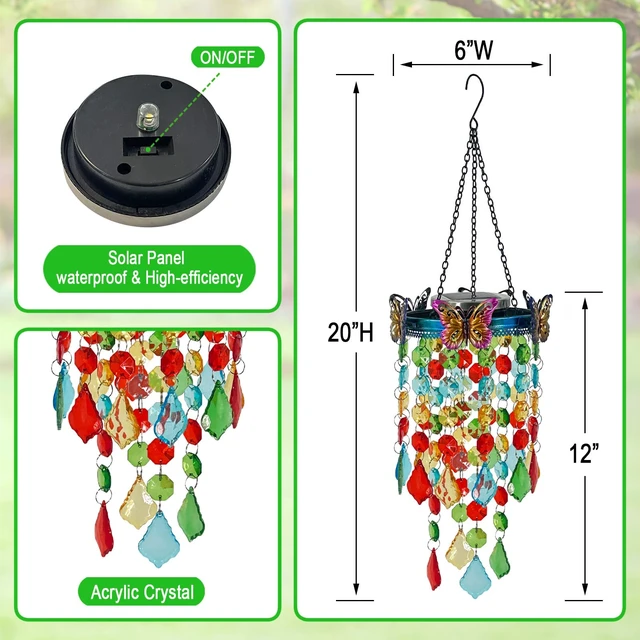 Alt view image 3 of 7 - Hanging Solar Lantern Outdoor Chandelier,Butterfly Wind Chimes for Outside