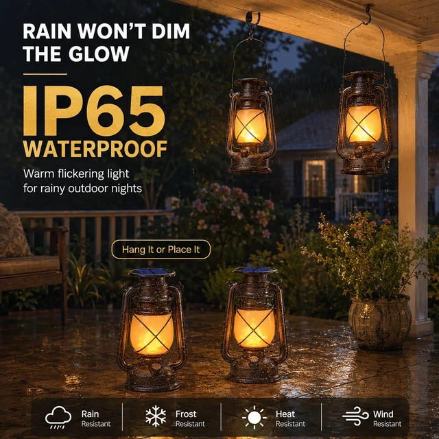 Alt view image 3 of 7 - Marlrin Solar Lanterns Outdoor Waterproof 2 Pack LED Flickering Light