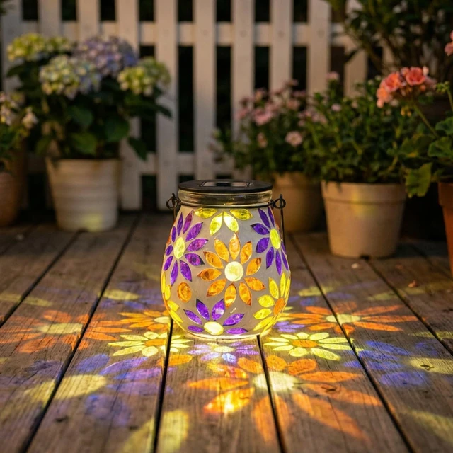 Alt view image 7 of 7 - Afirst Outdoor Solar Lantern Waterproof Mosaic Glass Hanging Garden Light