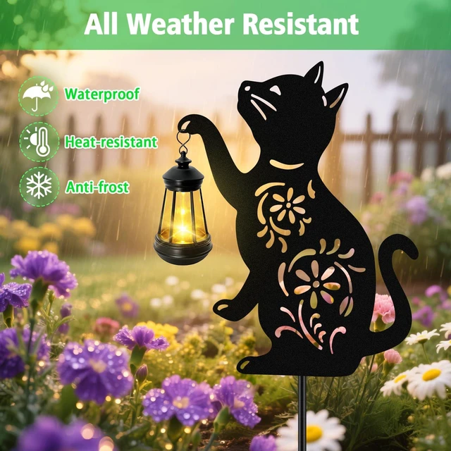 Alt view image 3 of 6 - Solar Cat Hanging Lantern Outdoor, 2 Pack Black Cat Solar Lights, Cat Lover Gifts for Women Mom Grandma Birthday Mother's Day, Waterproof Garden Ornaments Decor Outside Backyard Patio Pathway