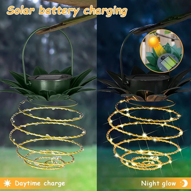 Alt view image 4 of 7 - JHPGEOE 2 Pack Outdoor Solar Hanging Lantern Lights - 60LED Waterproof Solar Pineapple Light Outdoor for Garden,Yard Porch Lawn Backyard Landscape Pathway Patio Outside Gardening