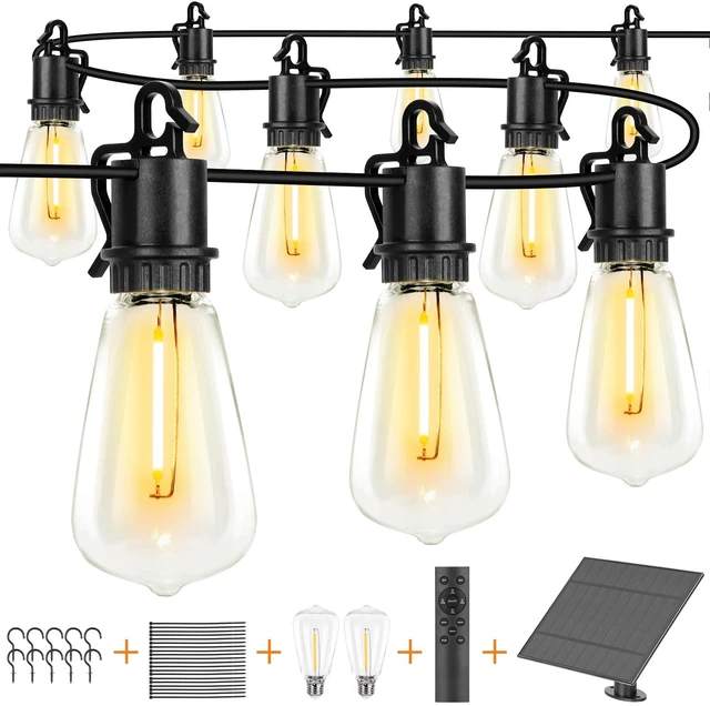 Main image of 100FT Solar String Lights Ourdoor Waterproof,Patio Lights Solar Powered with Remote,ST38 32 Vintage Edison Bulbs,Solar Lights Outdoor Waterproof, Outside Powered Hanging Lights for Patio