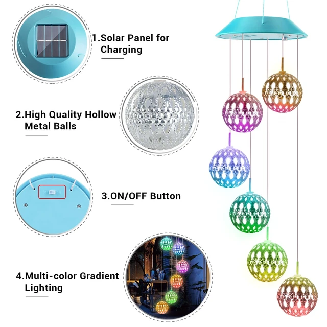 Alt view image 3 of 7 - Solar Wind Chimes Outdoor,Color Changing Moroccan Ball Gift for Mom Grandma