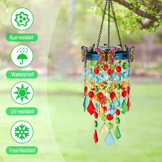Alt view image 4 of 7 - Hanging Solar Lantern Outdoor Chandelier,Butterfly Wind Chimes for Outside