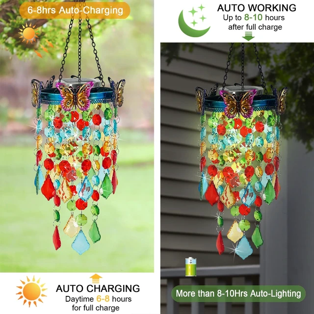Alt view image 5 of 7 - Hanging Solar Lantern Outdoor Chandelier,Butterfly Wind Chimes for Outside