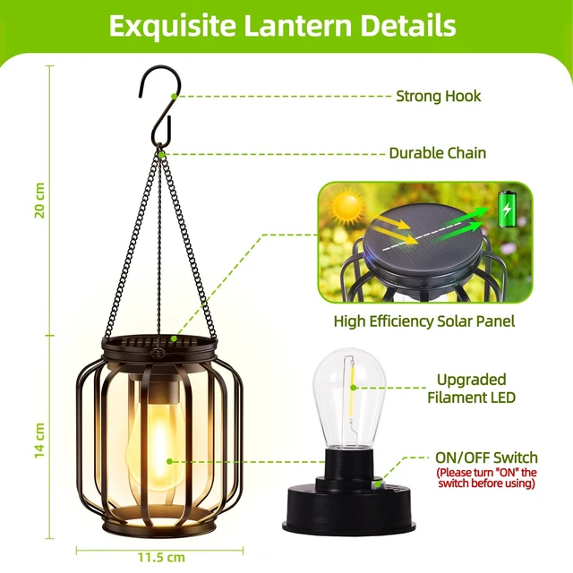 Alt view image 2 of 7 - Solar Hanging Lanterns Outdoor Waterproof: 4 Pack Metal Solar-Powered Lights with Hook, Bright Warm Lantern Decor for Outside, Classic Outdoor Lighting for Yard Garden Patio Porch Balcony Decorations
