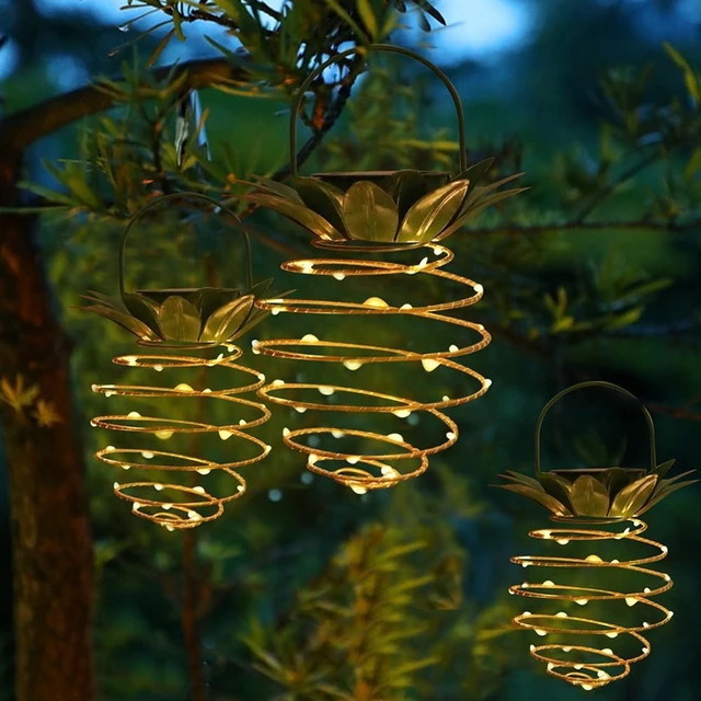 Alt view image 6 of 7 - JHPGEOE 2 Pack Outdoor Solar Hanging Lantern Lights - 60LED Waterproof Solar Pineapple Light Outdoor for Garden,Yard Porch Lawn Backyard Landscape Pathway Patio Outside Gardening