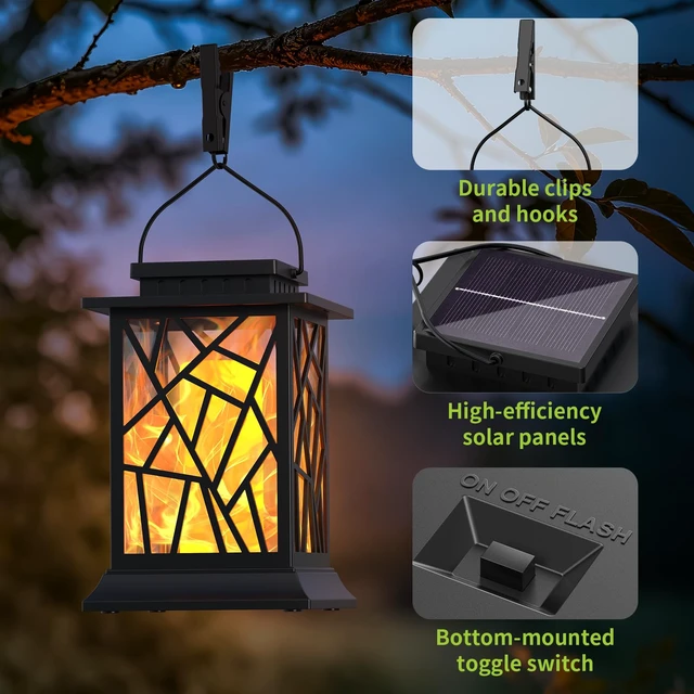 Alt view image 3 of 7 - Solar Lanterns Outdoor Waterproof, Flickering Flame Hanging Solar Lights