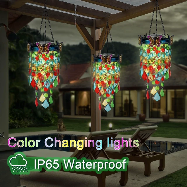 Alt view image 6 of 7 - Hanging Solar Lantern Outdoor Chandelier,Butterfly Wind Chimes for Outside