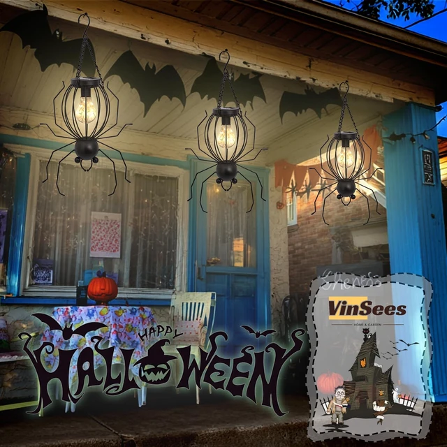 Alt view image 2 of 7 - 20 Inch Halloween Spider Solar Outdoor Lanterns, Metal Waterproof Hanging LED Lights for Outside Yard Garden Patio Pathway Tree.