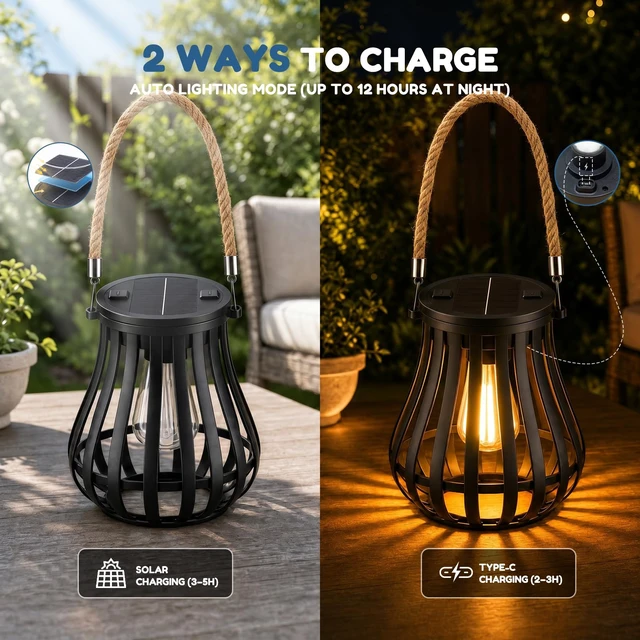 Alt view image 2 of 7 - 2 Pack Solar Lanterns Outdoor Waterproof - Hanging Solar Powered Lights, Adjustable Color Temperature Lanterns Lights for Garden Patio Yard Table Wall Pathway Decor, Gifts for Women Mom Family
