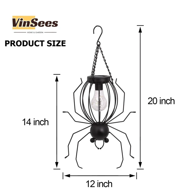 Alt view image 3 of 7 - 20 Inch Halloween Spider Solar Outdoor Lanterns, Metal Waterproof Hanging LED Lights for Outside Yard Garden Patio Pathway Tree.