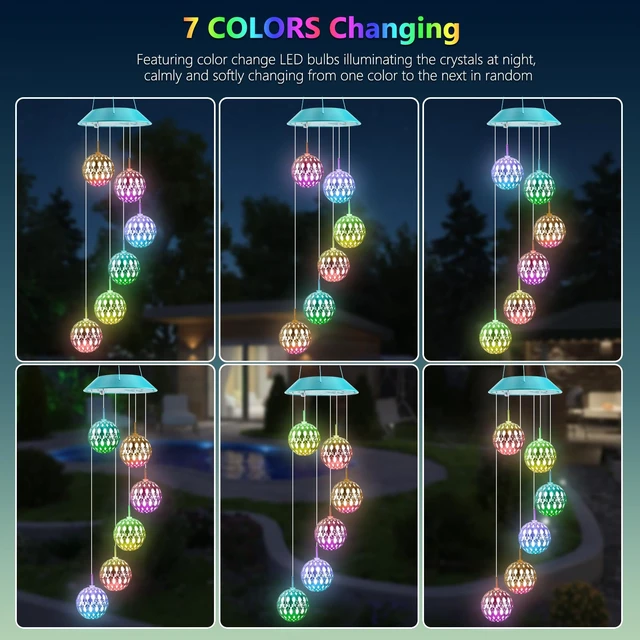 Alt view image 5 of 7 - Solar Wind Chimes Outdoor,Color Changing Moroccan Ball Gift for Mom Grandma