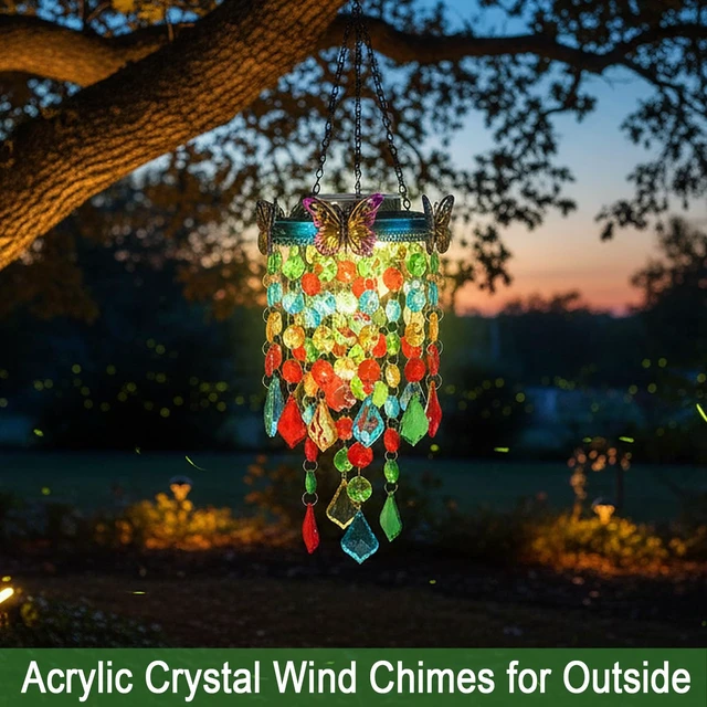 Alt view image 7 of 7 - Hanging Solar Lantern Outdoor Chandelier,Butterfly Wind Chimes for Outside