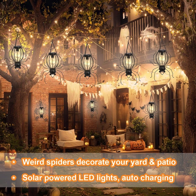 Alt view image 4 of 7 - 20 Inch Halloween Spider Solar Outdoor Lanterns, Metal Waterproof Hanging LED Lights for Outside Yard Garden Patio Pathway Tree.