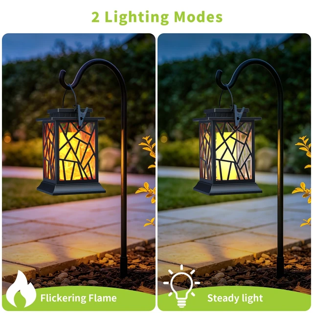 Alt view image 5 of 7 - Solar Lanterns Outdoor Waterproof, Flickering Flame Hanging Solar Lights