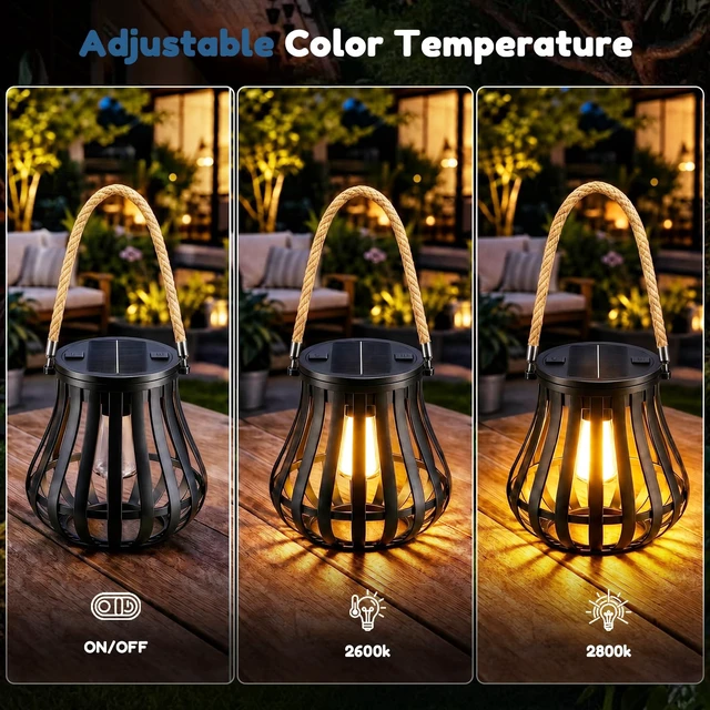 Alt view image 4 of 7 - 2 Pack Solar Lanterns Outdoor Waterproof - Hanging Solar Powered Lights, Adjustable Color Temperature Lanterns Lights for Garden Patio Yard Table Wall Pathway Decor, Gifts for Women Mom Family
