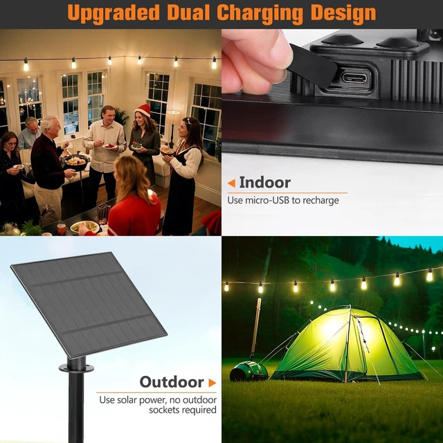 Alt view image 5 of 7 - 100FT Solar String Lights Ourdoor Waterproof,Patio Lights Solar Powered with Remote,ST38 32 Vintage Edison Bulbs,Solar Lights Outdoor Waterproof, Outside Powered Hanging Lights for Patio