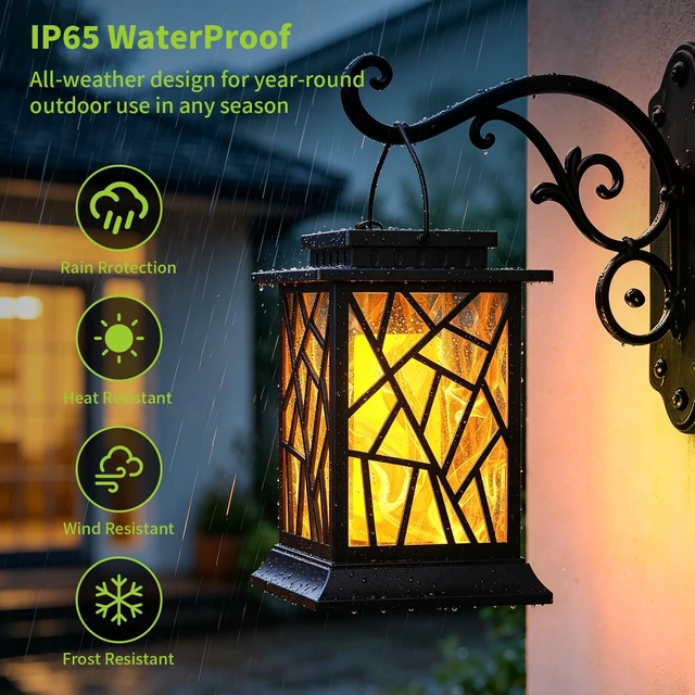 Alt view image 6 of 7 - Solar Lanterns Outdoor Waterproof, Flickering Flame Hanging Solar Lights