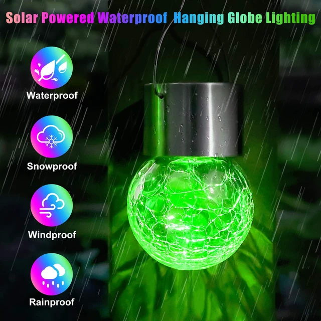 Alt view image 2 of 7 - 12Pack Outdoor Hanging Solar Lights, Cracked Glass Ball Lights, Multicolor