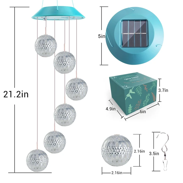 Alt view image 7 of 7 - Solar Wind Chimes Outdoor,Color Changing Moroccan Ball Gift for Mom Grandma