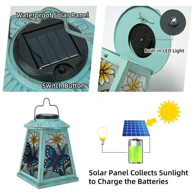 Alt view image 4 of 7 - Butterfly Solar Lantern with Shepherd Hook, Outdoor Hanging Metal LED Garden Light Waterproof for Patio Yard Pathway, Butterfly Lantern Decor and Christmas Holiday Gift for Mom Grandma Women