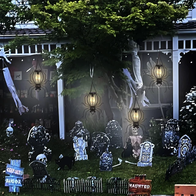 Alt view image 6 of 7 - 20 Inch Halloween Spider Solar Outdoor Lanterns, Metal Waterproof Hanging LED Lights for Outside Yard Garden Patio Pathway Tree.