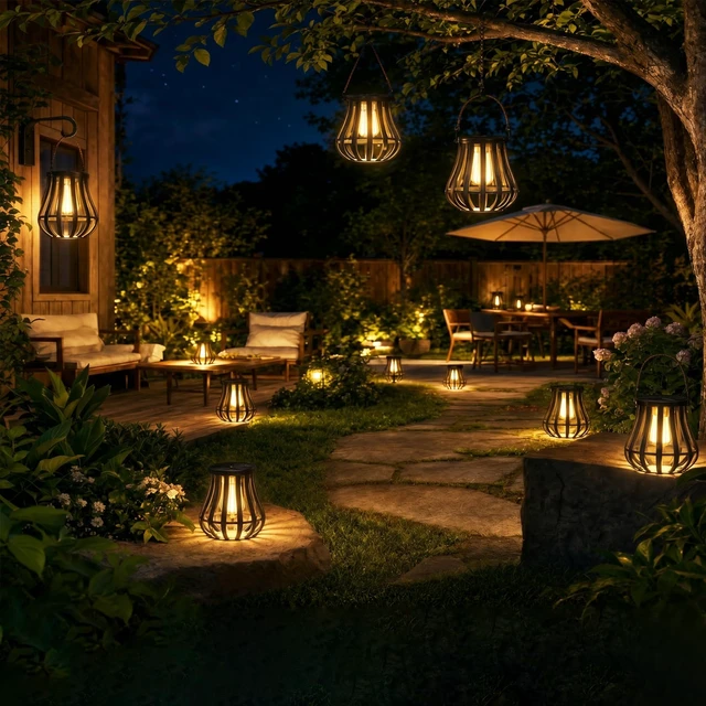 Alt view image 7 of 7 - 2 Pack Solar Lanterns Outdoor Waterproof - Hanging Solar Powered Lights, Adjustable Color Temperature Lanterns Lights for Garden Patio Yard Table Wall Pathway Decor, Gifts for Women Mom Family