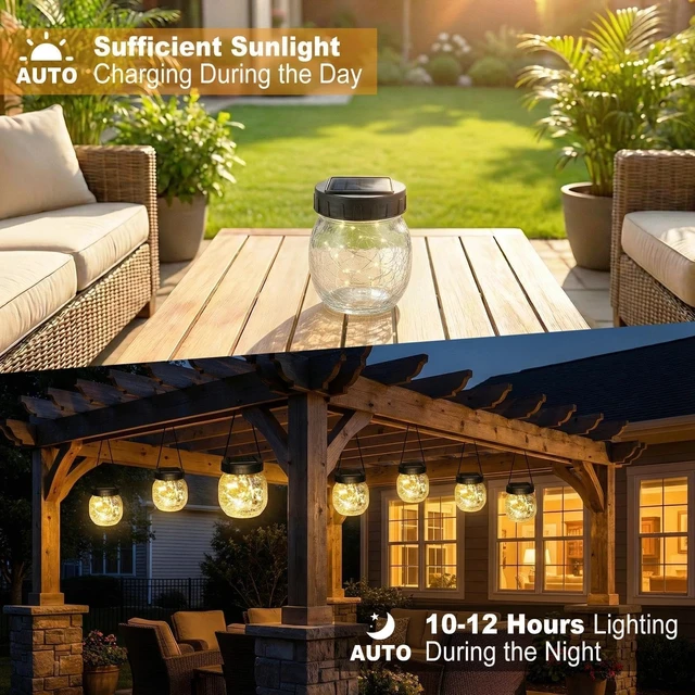 Alt view image 3 of 6 - 12 Pack Solar Hanging Lanterns Outdoor Waterproof, Crackle Glass Solar Globe Lights with Warm White Glow, Garden Decor for Tree, Shepherd Hook, Fence, Patio, Yard, Gifts for Women Mom