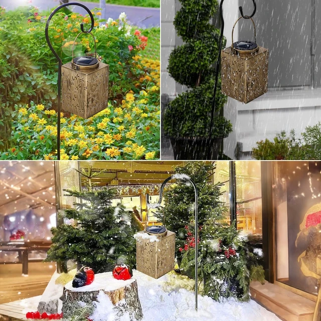 Alt view image 4 of 6 - 2 Pack Solar Lanterns - Waterproof Metal Hanging Solar Lights Outdoor Decorative, Solar Powered LED Lamp for Patio Tabletop Porch Deck Yard Garden Decor for Outside (Dragonfly)