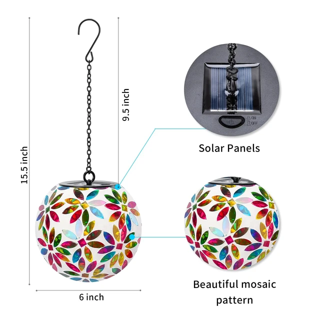 Alt view image 3 of 6 - VCUTEKA Hanging Solar Lanterns, Pink Mosaic Solar Lights Garden Decor