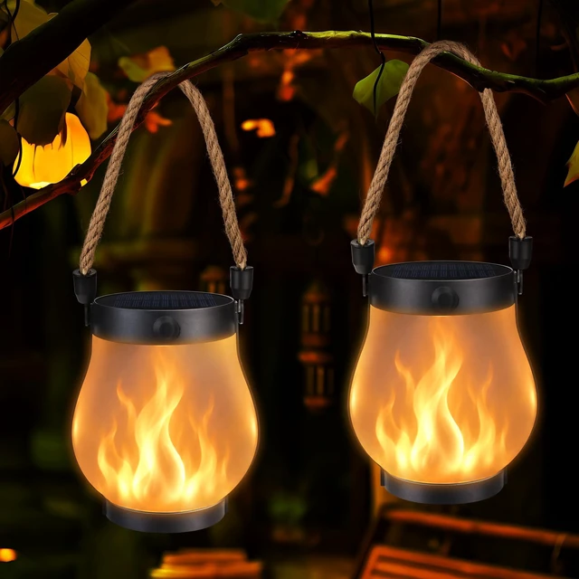 Main image of iBaycon 2 Pack Gen2 Solar Lantern Lights USB Ultra-Real Flame, Warm White