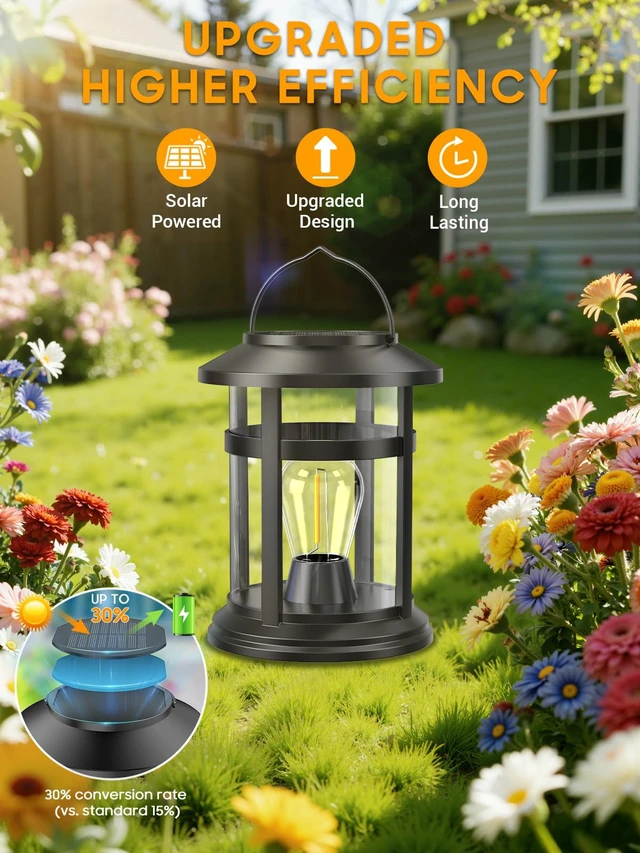 Alt view image 2 of 7 - Solar Lantern Outdoor Waterproof, 2 Pack Bright Hanging Solar Lights for Outside Decorative, Upgraded Solar Powered Lanterns LED Lighting for Garden Patio Porch Decor Gifts (Warm Light)