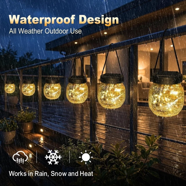 Alt view image 4 of 6 - 12 Pack Solar Hanging Lanterns Outdoor Waterproof, Crackle Glass Solar Globe Lights with Warm White Glow, Garden Decor for Tree, Shepherd Hook, Fence, Patio, Yard, Gifts for Women Mom