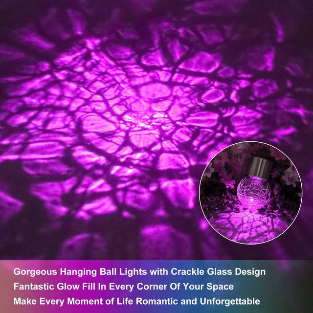 Alt view image 5 of 7 - 12Pack Outdoor Hanging Solar Lights, Cracked Glass Ball Lights, Multicolor