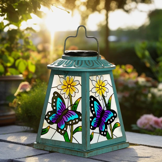 Alt view image 7 of 7 - Butterfly Solar Lantern with Shepherd Hook, Outdoor Hanging Metal LED Garden Light Waterproof for Patio Yard Pathway, Butterfly Lantern Decor and Christmas Holiday Gift for Mom Grandma Women