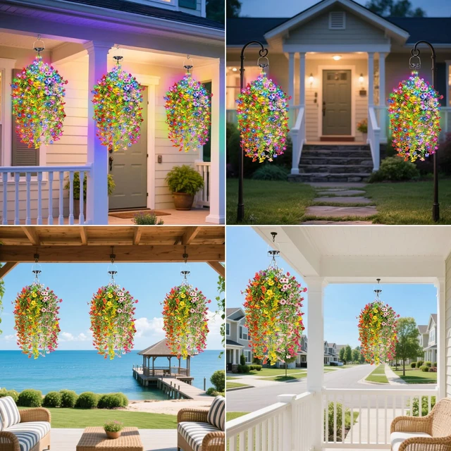 Alt view image 4 of 7 - GOESWELL Solar Hanging Flower Baskets 10 Inch for Outdoor Patio Garden