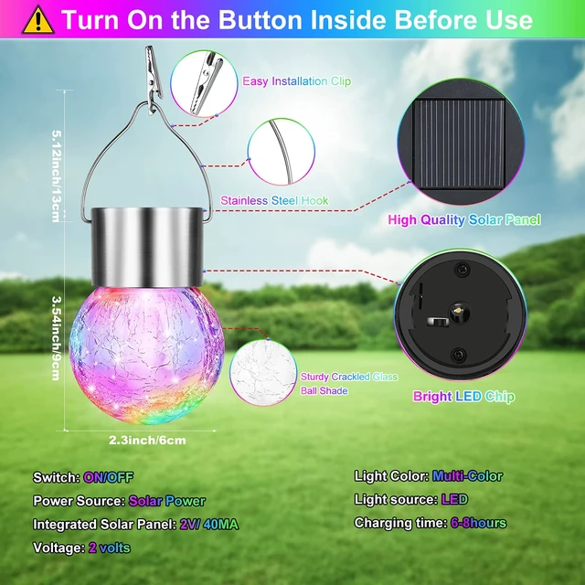 Alt view image 6 of 7 - 12Pack Outdoor Hanging Solar Lights, Cracked Glass Ball Lights, Multicolor