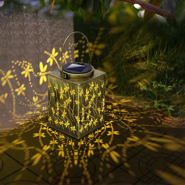 Alt view image 6 of 6 - 2 Pack Solar Lanterns - Waterproof Metal Hanging Solar Lights Outdoor Decorative, Solar Powered LED Lamp for Patio Tabletop Porch Deck Yard Garden Decor for Outside (Dragonfly)