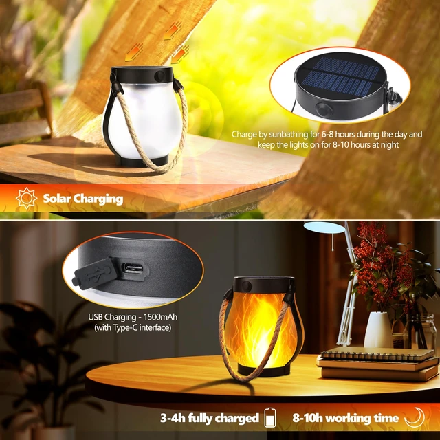 Alt view image 3 of 7 - iBaycon 2 Pack Gen2 Solar Lantern Lights USB Ultra-Real Flame, Warm White