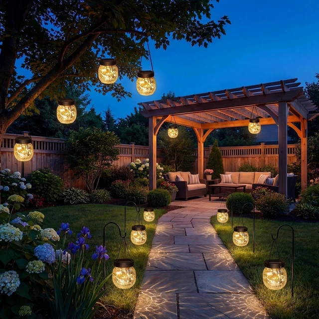 Alt view image 6 of 6 - 12 Pack Solar Hanging Lanterns Outdoor Waterproof, Crackle Glass Solar Globe Lights with Warm White Glow, Garden Decor for Tree, Shepherd Hook, Fence, Patio, Yard, Gifts for Women Mom