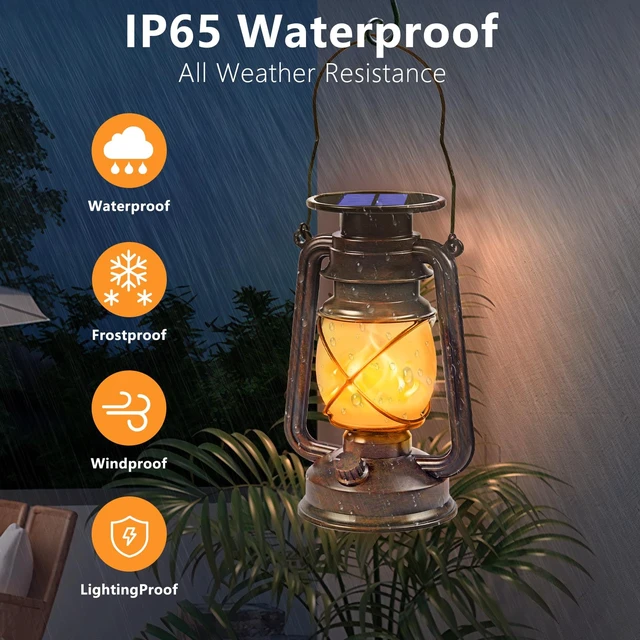 Alt view image 3 of 7 - Solar Lanterns Outdoor Waterproof, 2 Pack Bronze Flickering Flame Lights